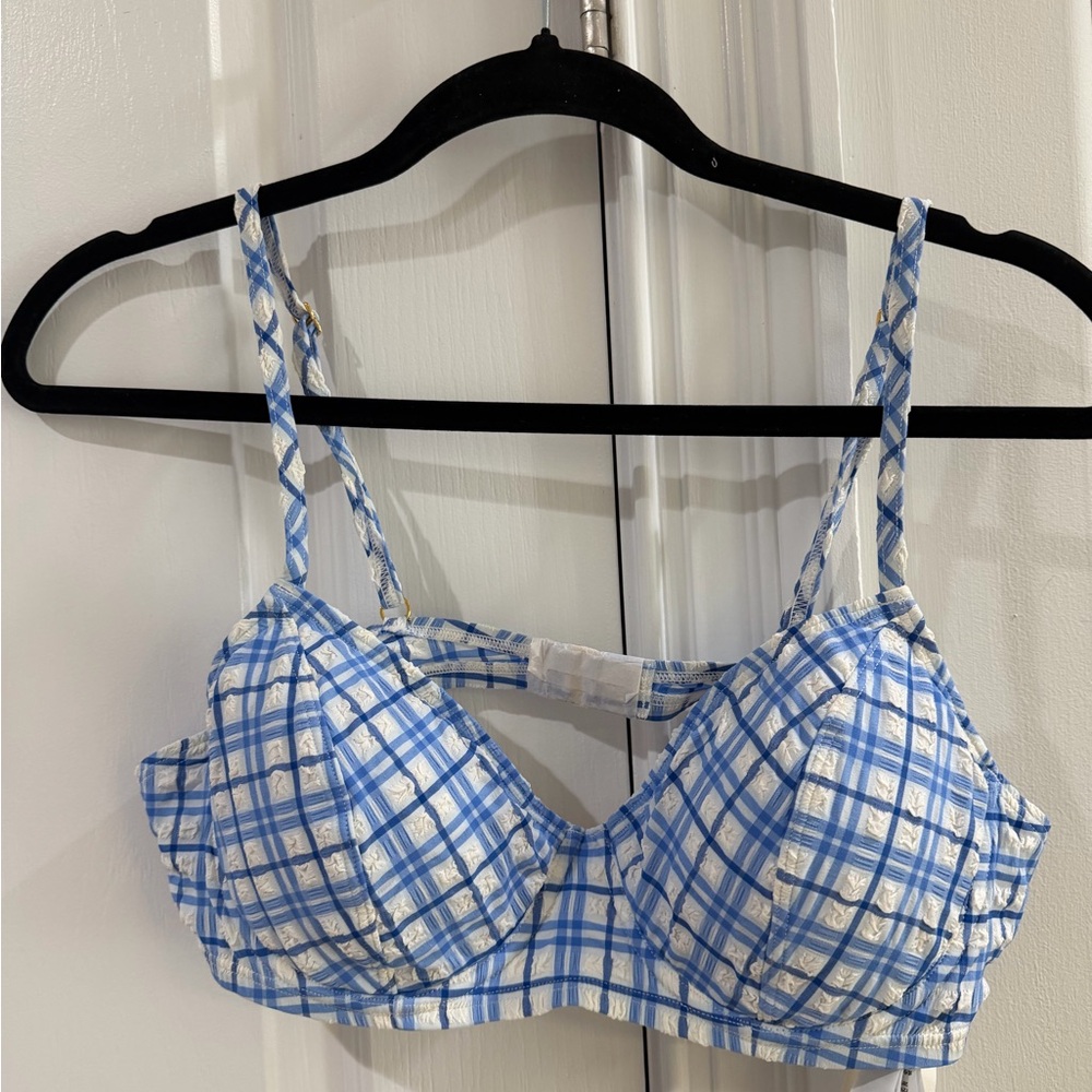 Tory Burch Blue and White Plaid Bikini Top. New with tags. Adjustable straps